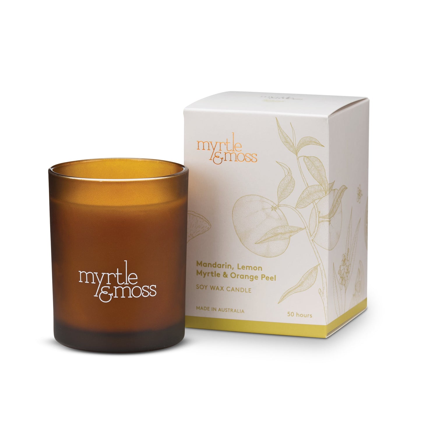 Myrtle and Moss 50hr Soy Wax Candle Mandarin, Lemon Myrtle and Orange Peel